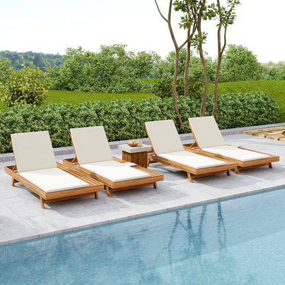 Outdoor Chaise Lounge Acacia Wood 79" 4-Position