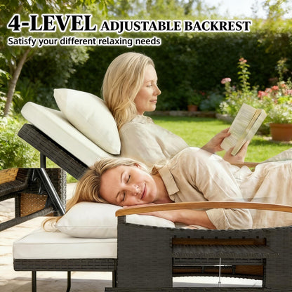 Outdoor Daybed PE Wicker Chaise Lounge 4-Position Adjustable