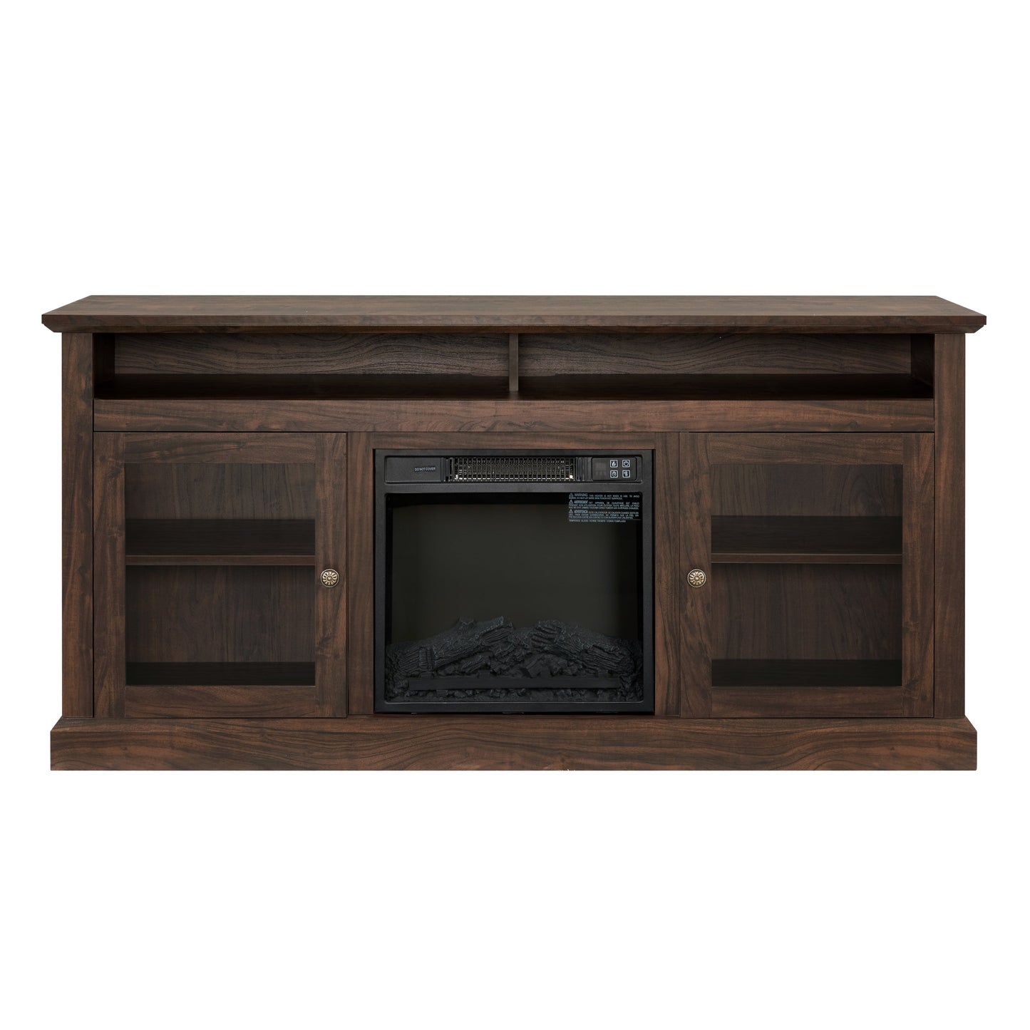 TV Stand Fireplace American Traditional Brown MDF 1400W Fits 65 In TV 60 In
