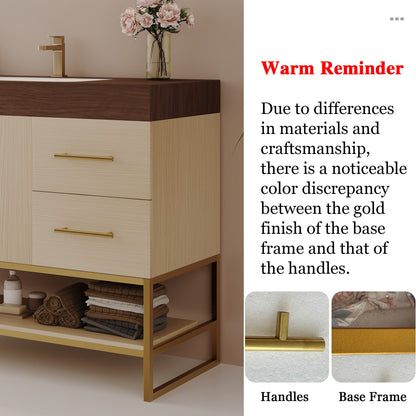 36' Modern Free-Standing Bathroom Vanity with Seamless Ceramic Sink & Sintere...