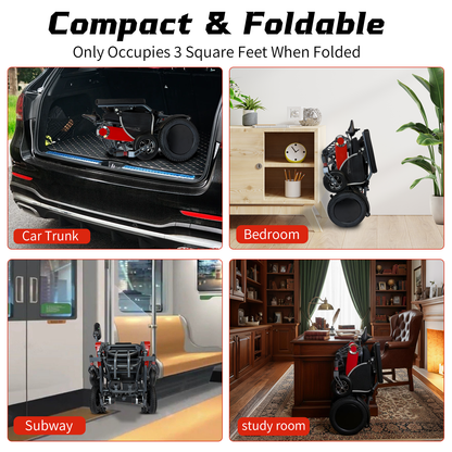 Wheelchair Electric Foldable Aluminum 40 Mile Dual Battery Black Red 42 In
