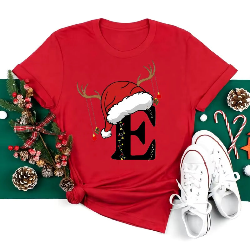 Red Loose T-Shirt Top With A Christmas Party Aesthetic