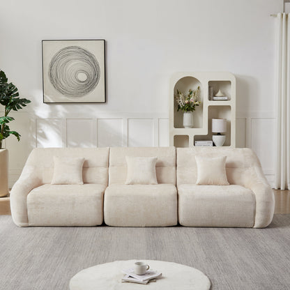 Sectional Sofa Curved Modular Chenille Beige 4 Seat 900 LB No Assembly