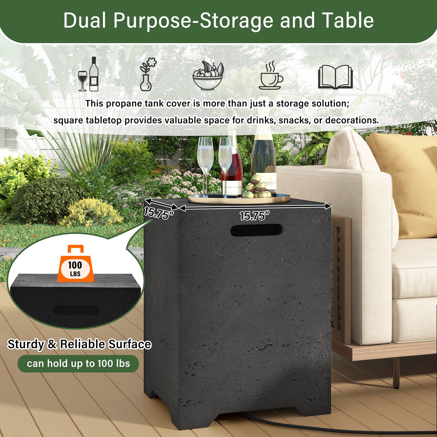 2-in-1 Outdoor Fire Pit and Propane Tank Stand Set 41.9 Inch, Beige Black