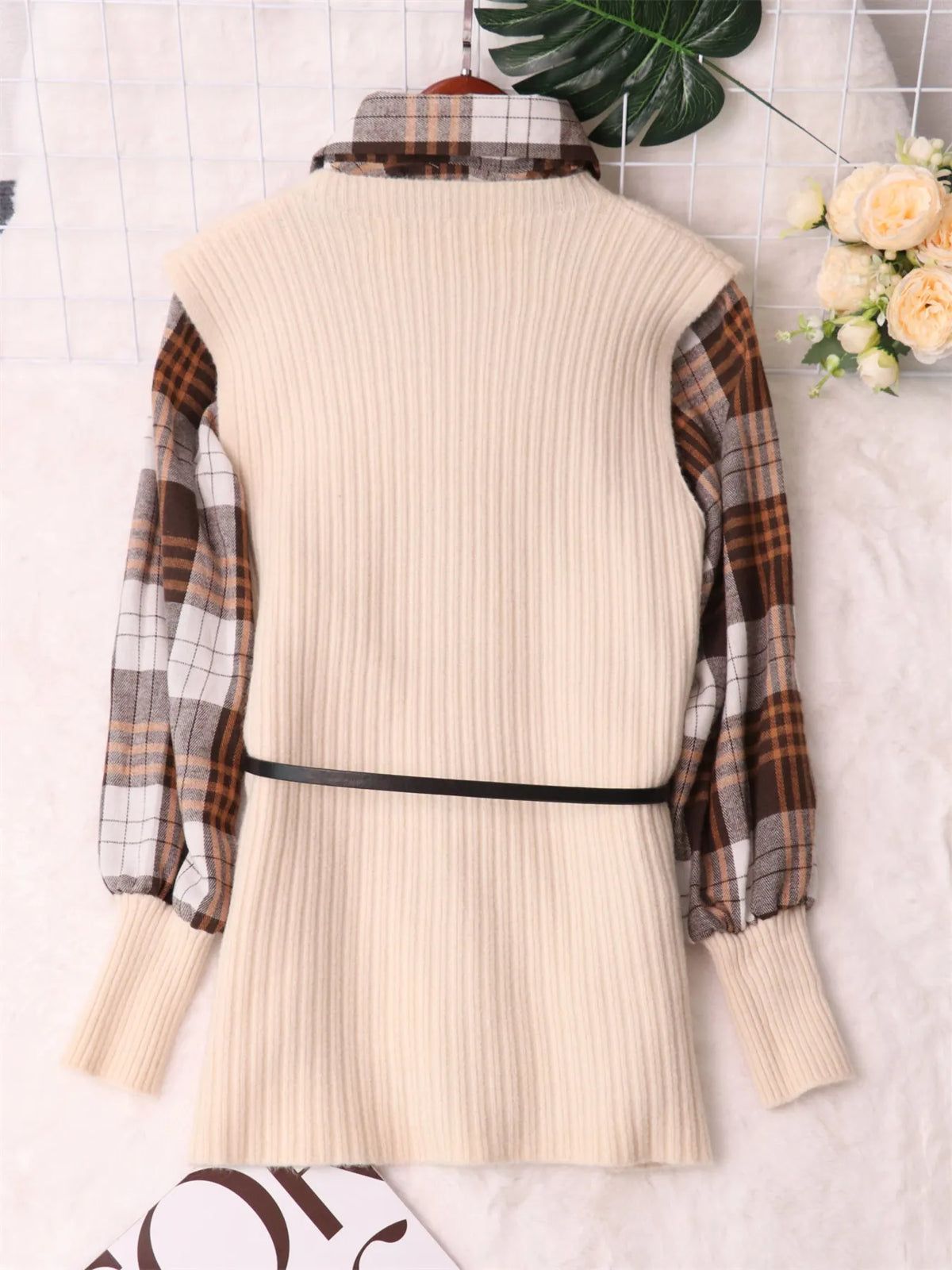 Plaid Long Sleeve Sweater Dress
