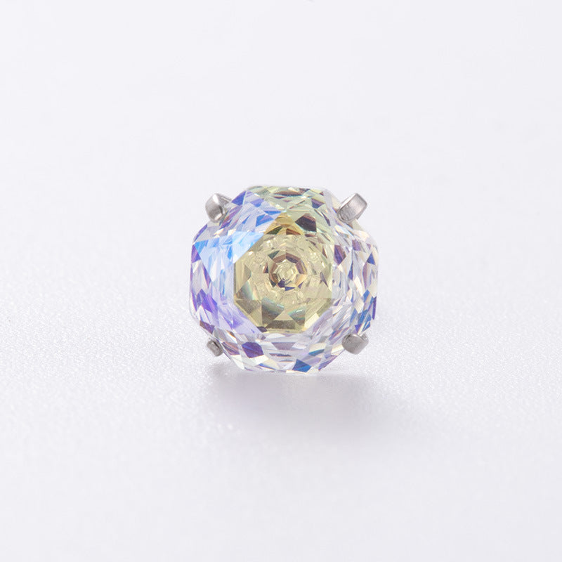 High-end, Brilliantly Reflective Octagonal Millennium Rose-cut Cubic Zirconia Stud Earrings