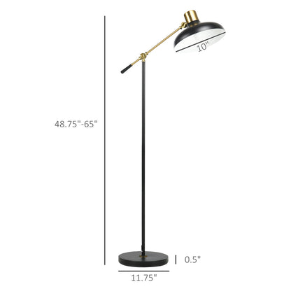 Industrial Floor Lamp | Adjustable Height & Rotating Head, Black & Gold Reading Standing Lamp
