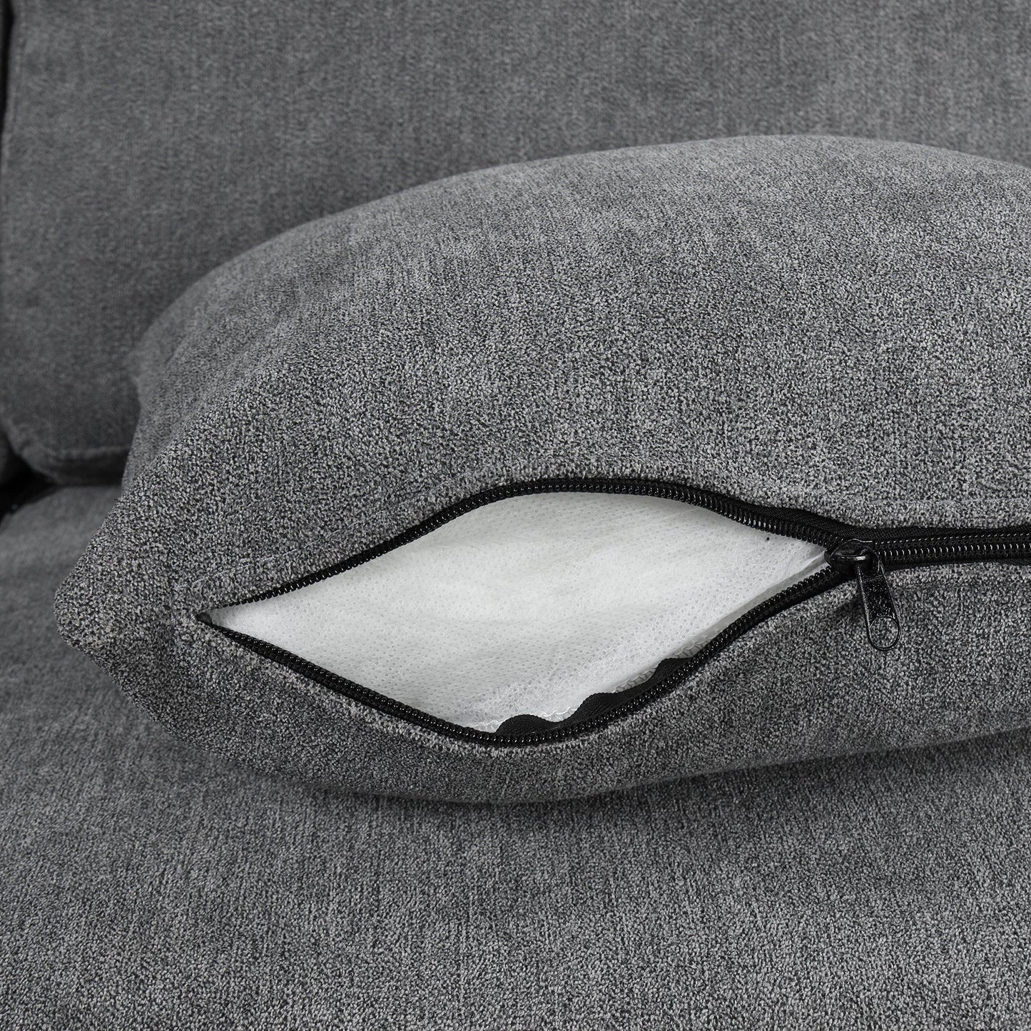 Sectional Sofa U-Shape Chenille Gray 5 Seat USB Ports Pull-Out 109 In