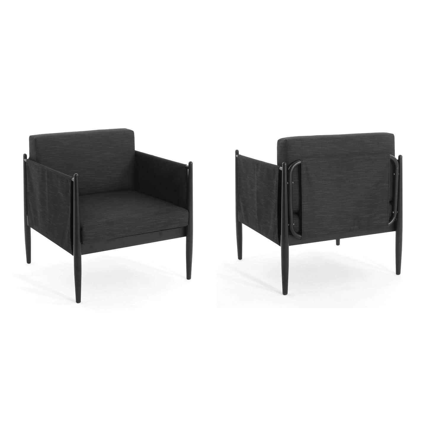 Dawson Outdoor Patio 2pcs Black Aluminum Club Chair Set with Water-Resistant