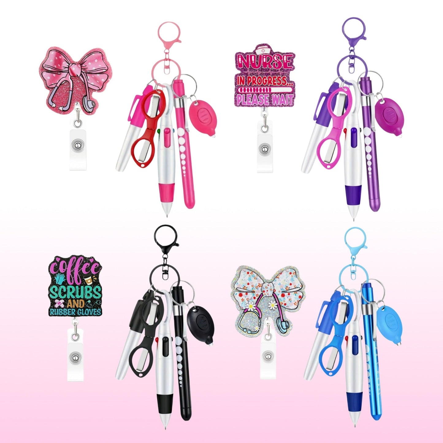 Retractable Nurse Pen Set Keychain With Flashlight