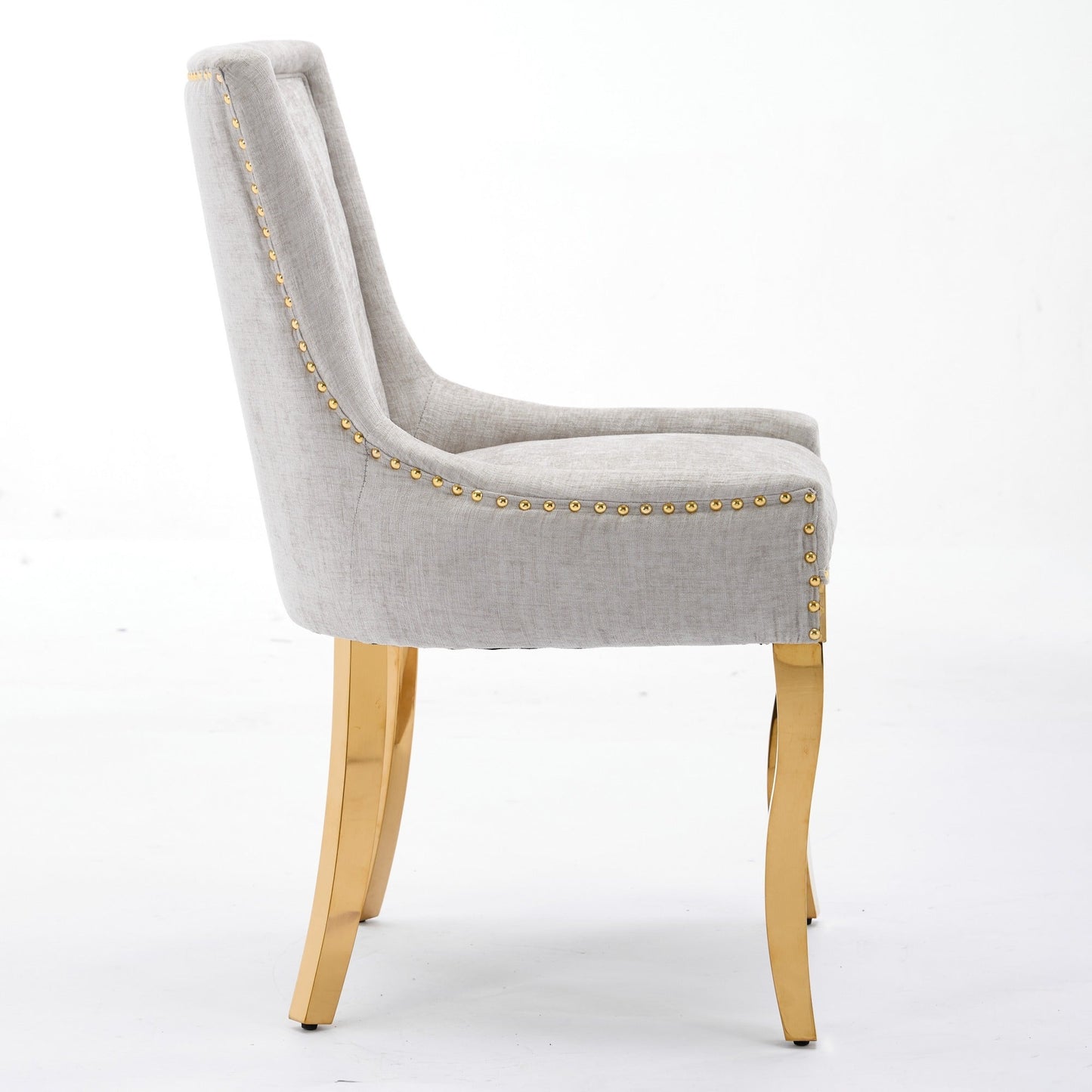 Chenille Dining Chairs, Modern Style with Curved Gold - Plated Legs & Rivet
