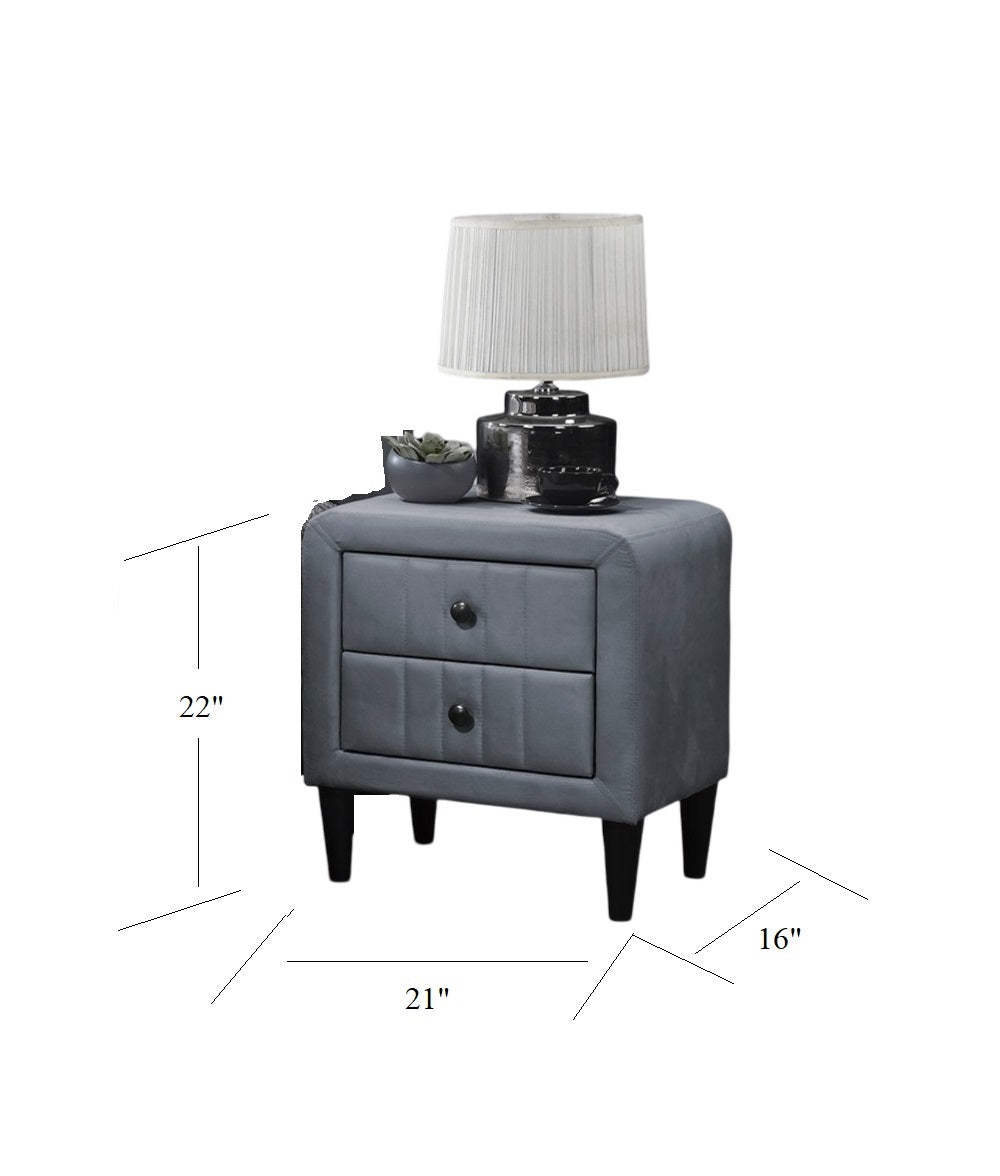 Grey Velvet Nightstand with 2 Drawers, Sleek Design, Tempered Legs, Bedroom