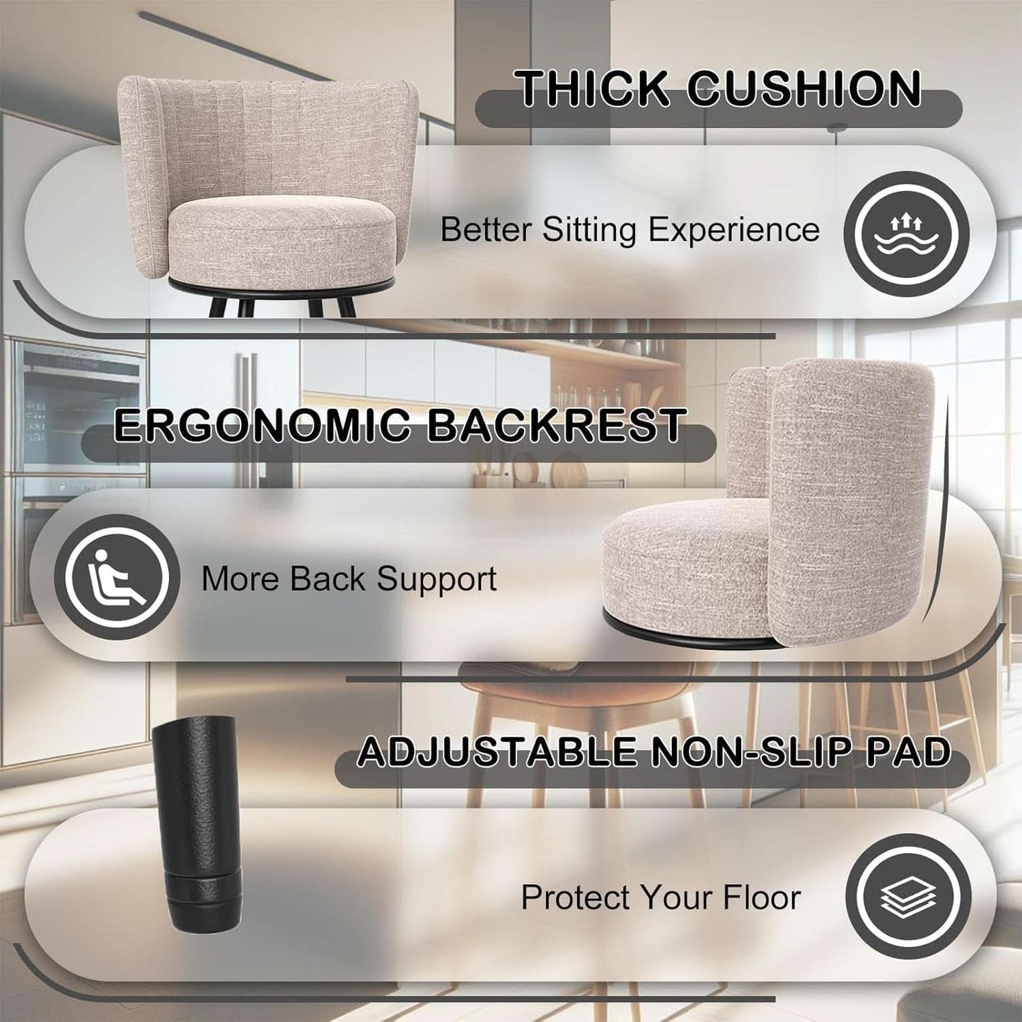 Stylish Swivel Bar Stools Set of Two Beige