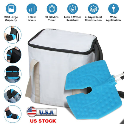19QT Portable Cold Therapy Machine Programmable Ice Therapy Machine Cold Rush Therapy Machine System with 3 Flow Levels 10-60Mins Timer 3 Elastic Band