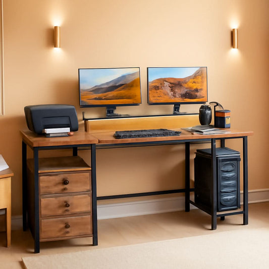 60 Inch Computer Desk With Storage Drawers And LED Lights