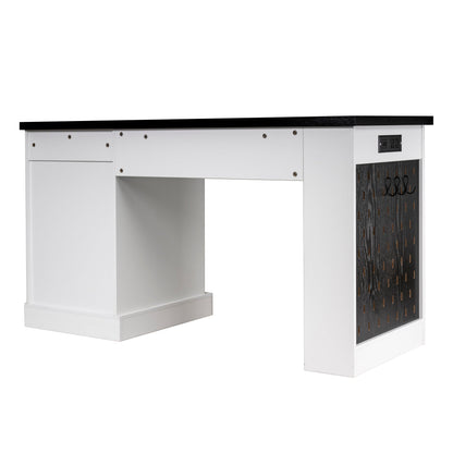 55' Modern Fluted Office Desk with Storage Cabinet and Drawers, Computer Writ...