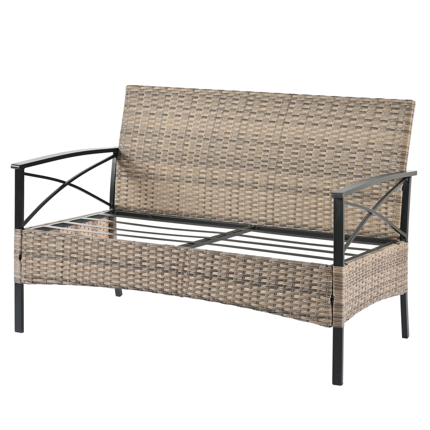 Outdoor Patio Set PE Rattan Brown 4 Piece Cushioned