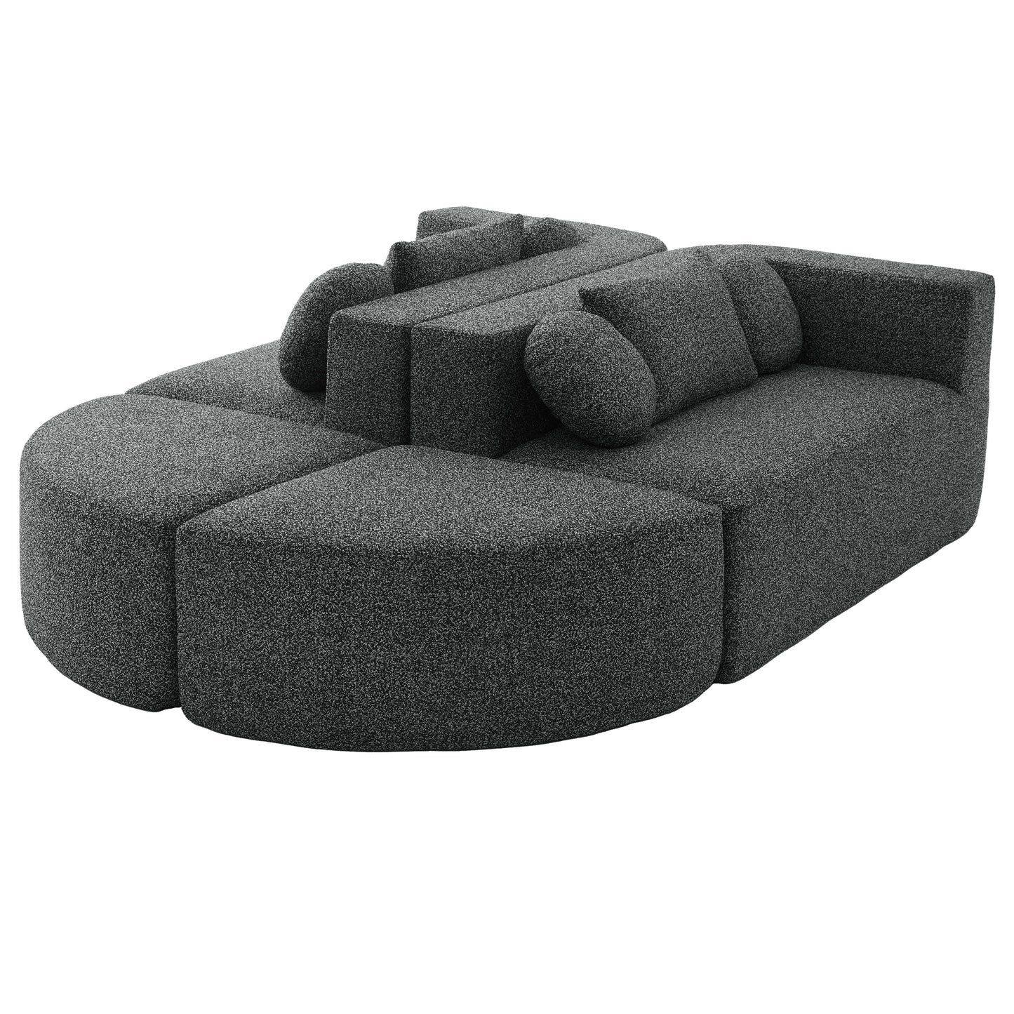 Sectional Sofa U-Shape Modular Boucle Black 6-Seat Deep Seating 114.9x64.5 In