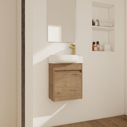 Soft Close Doors Bathroom Vanity With Sink, 16 Inch For Small Bathroom