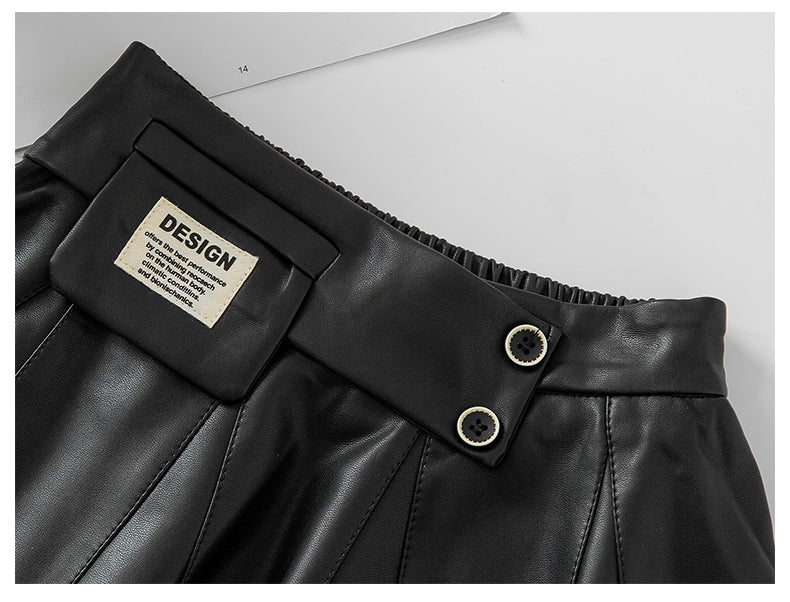 Autumn Winter New Style Children Foreign Style Korean Leather Skirt