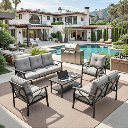 5 Piece Outdoor Patio Set Steel Seats 7 Gray