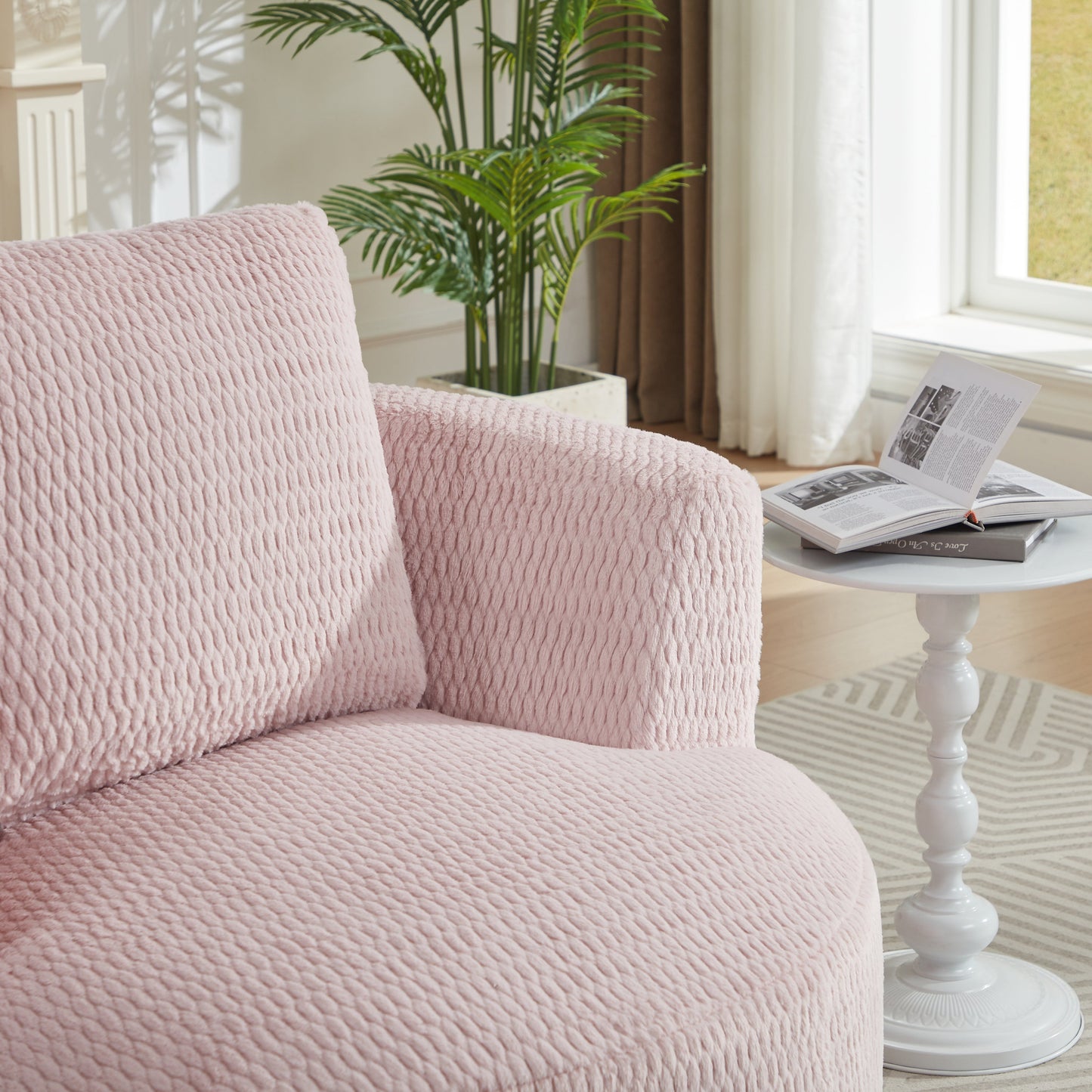 Accent Chair Swivel 360 Degree Faux Fur Pink Pocket Spring No Assembly