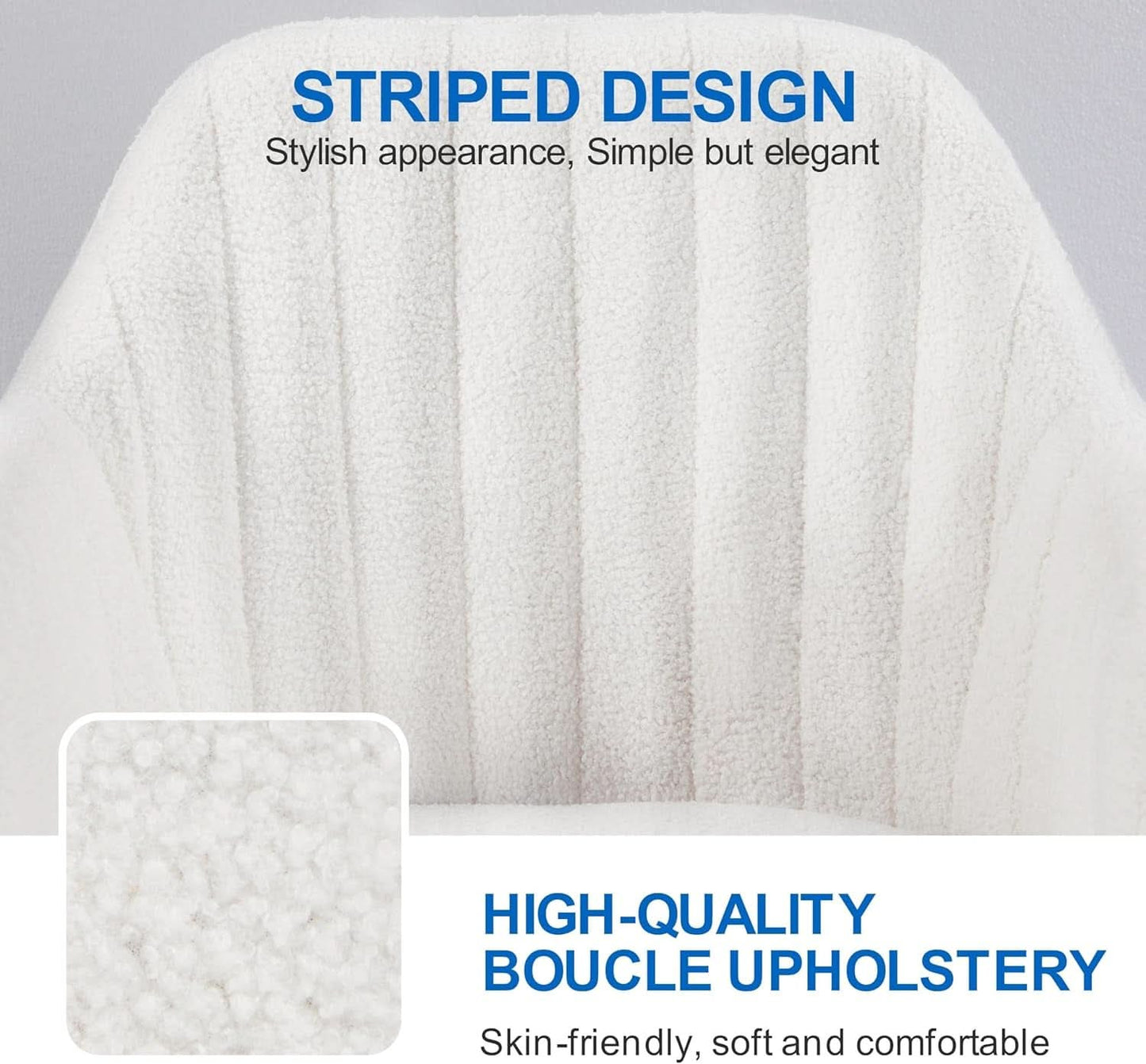 Ivory Boucle Vanity Chair Height Adjustable Makeup Desk Chair