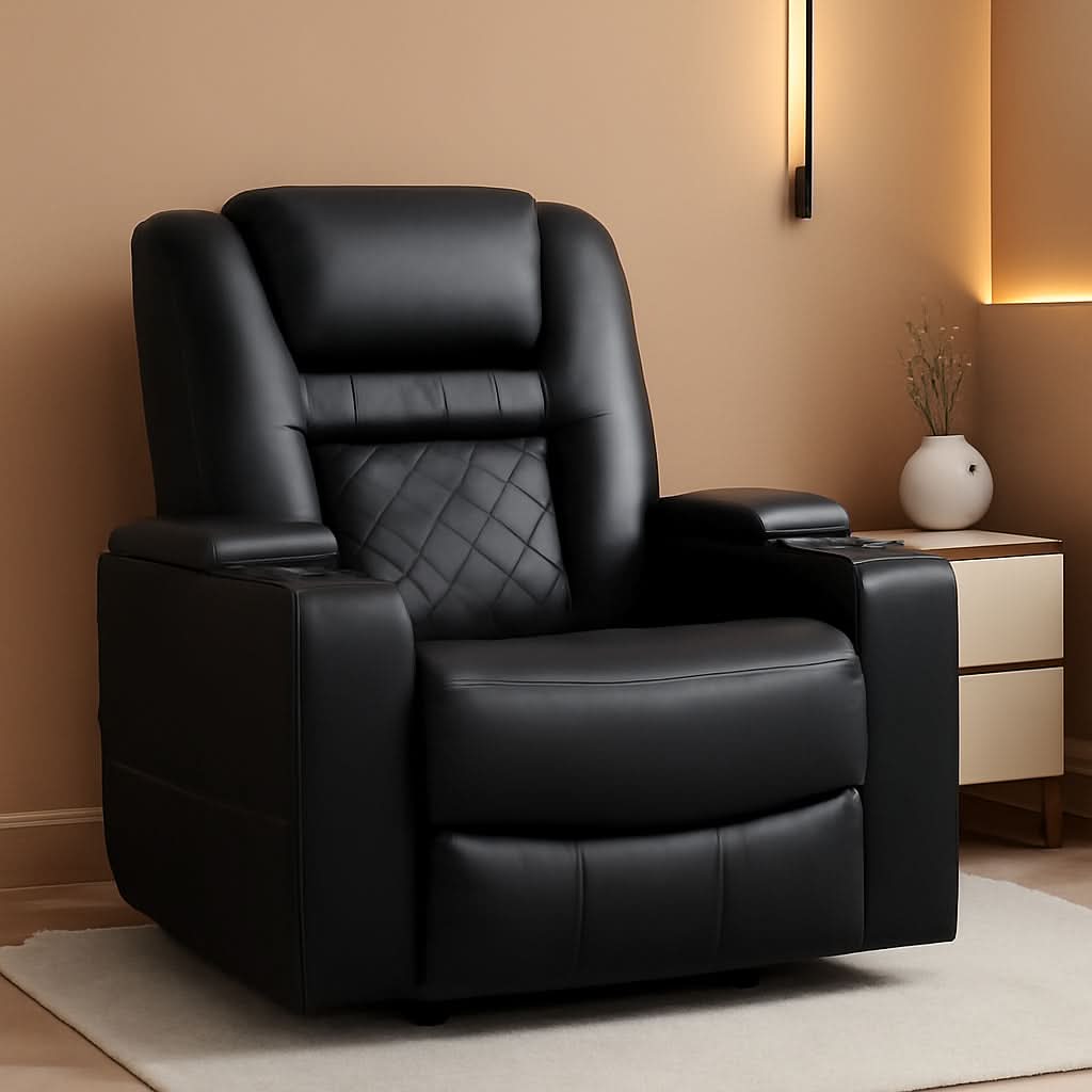 Black Leather Power Recliner With Usb And Cup Holders
