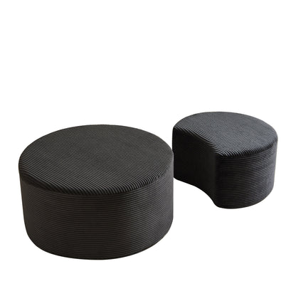 Upholstered Round Coffee Table Set of 2, Black Corduroy Fabric, No Assembly