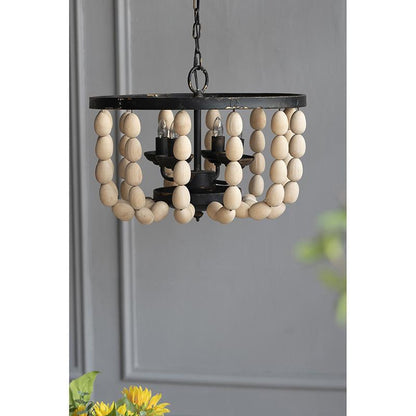 Chandelier Black Frame Cream Beaded 4-Light 19 In 14 In