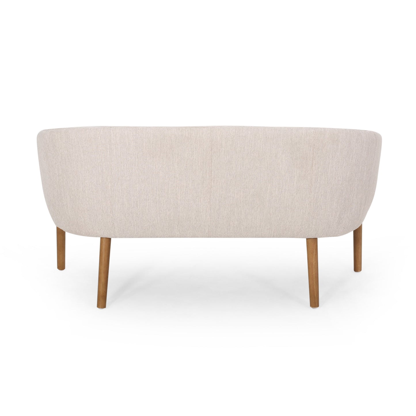 Loveseat Mid-Century Modern Channel Stitched Fabric Beige Rubberwood Legs 55 In