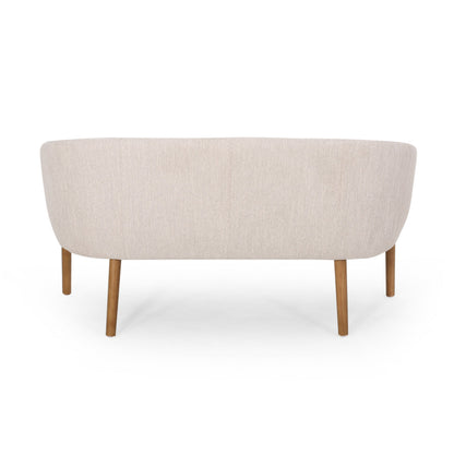 Loveseat Mid-Century Modern Channel Stitched Fabric Beige Rubberwood Legs 55 In