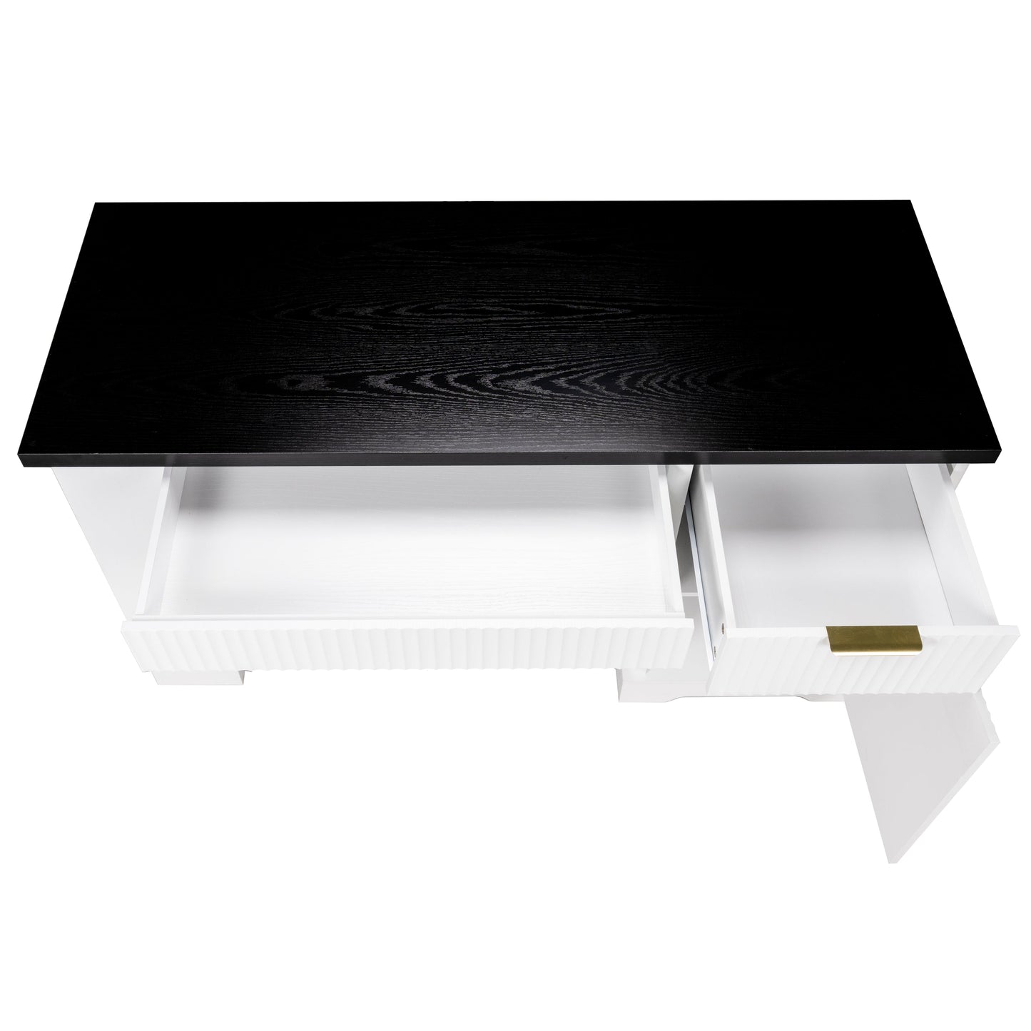 55' Modern Fluted Office Desk with Storage Cabinet and Drawers, Computer Writ...
