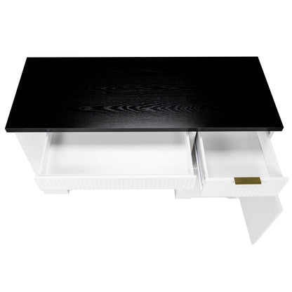 55' Modern Fluted Office Desk with Storage Cabinet and Drawers, Computer Writ...
