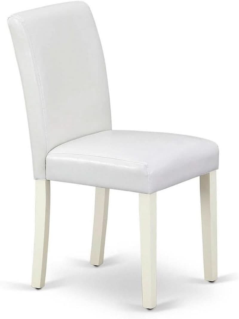 Parson Dining Chairs White Faux Leather Upholstered Pair