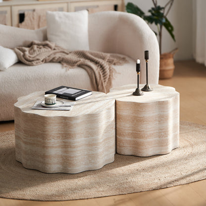 Set of 2 Round Coffee Side Tables, Faux Mars Pattern, Minimalist, Living Room