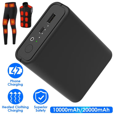 20000mAh 5V 2A Power Bank for Heated Jackets Vests Pants Gloves Scarves DC 7.4V 2A Heated Clothing Replacement Battery Pack for Men Women