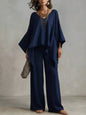 Full Size V-Neck Top and Pants Set Plus Size