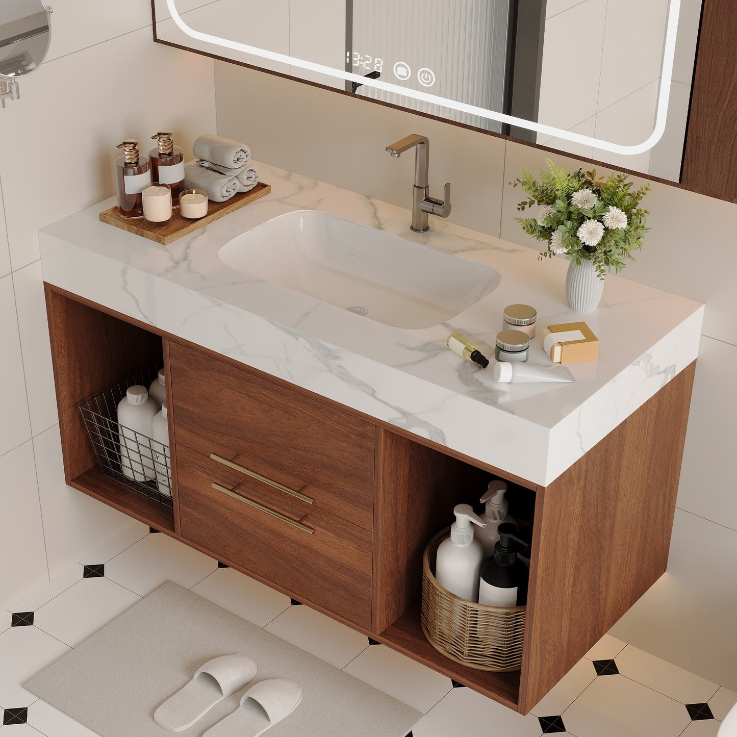 39.4 '' Floating Bathroom Vanity with Ceramic sink,Wall Mounted Vanity 2 Soft...