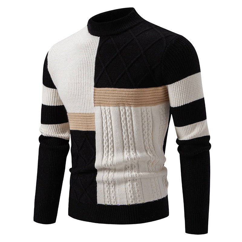 Mens Knitted Sweater With Color-block Design