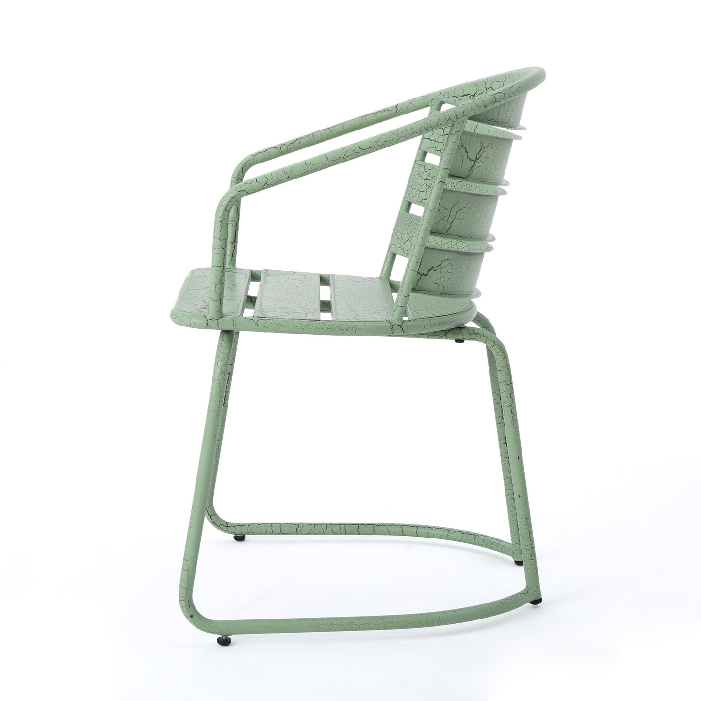 Outdoor Bistro Set Iron Green 3 Piece Oval Table 2 Chairs Matte Finish