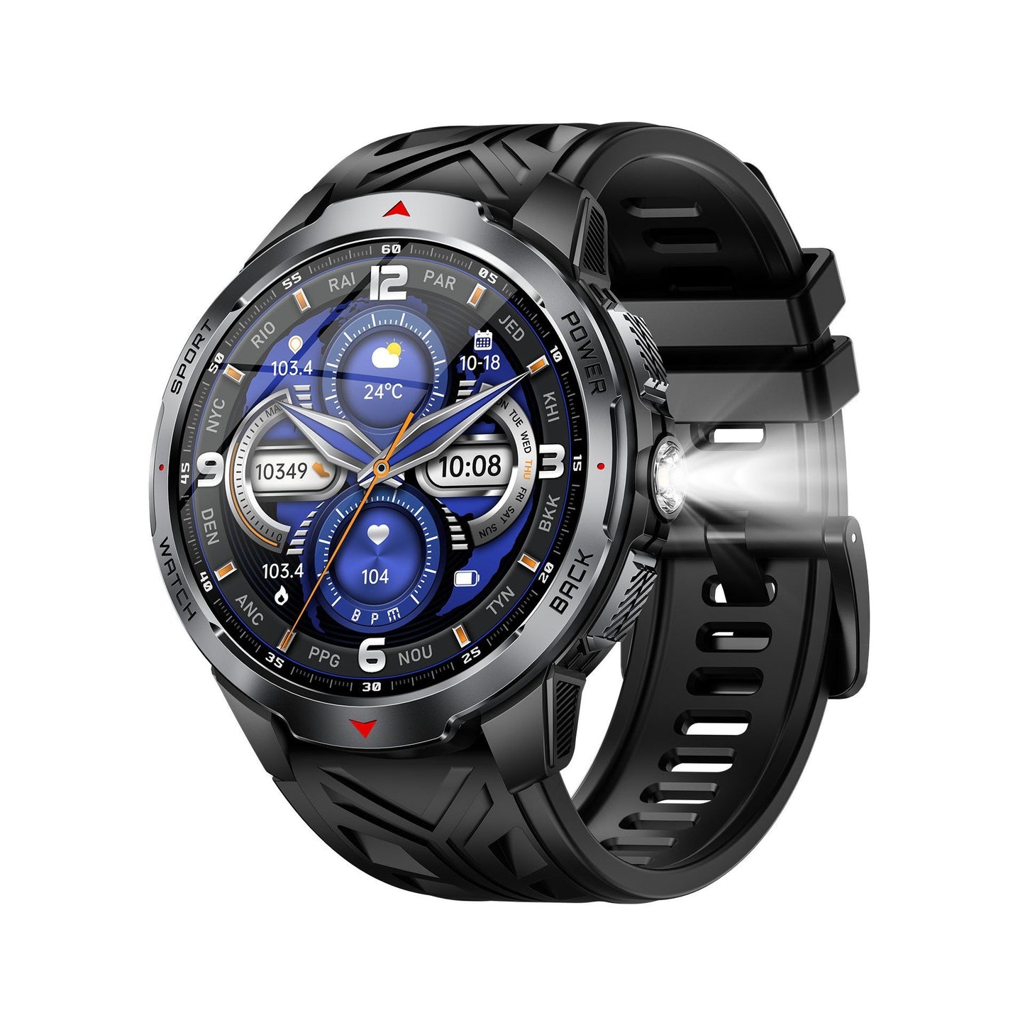 Smart Watch Bluetooth Calling Flashlight Heart Rate Blood Oxygen Pedometer Outdoor
