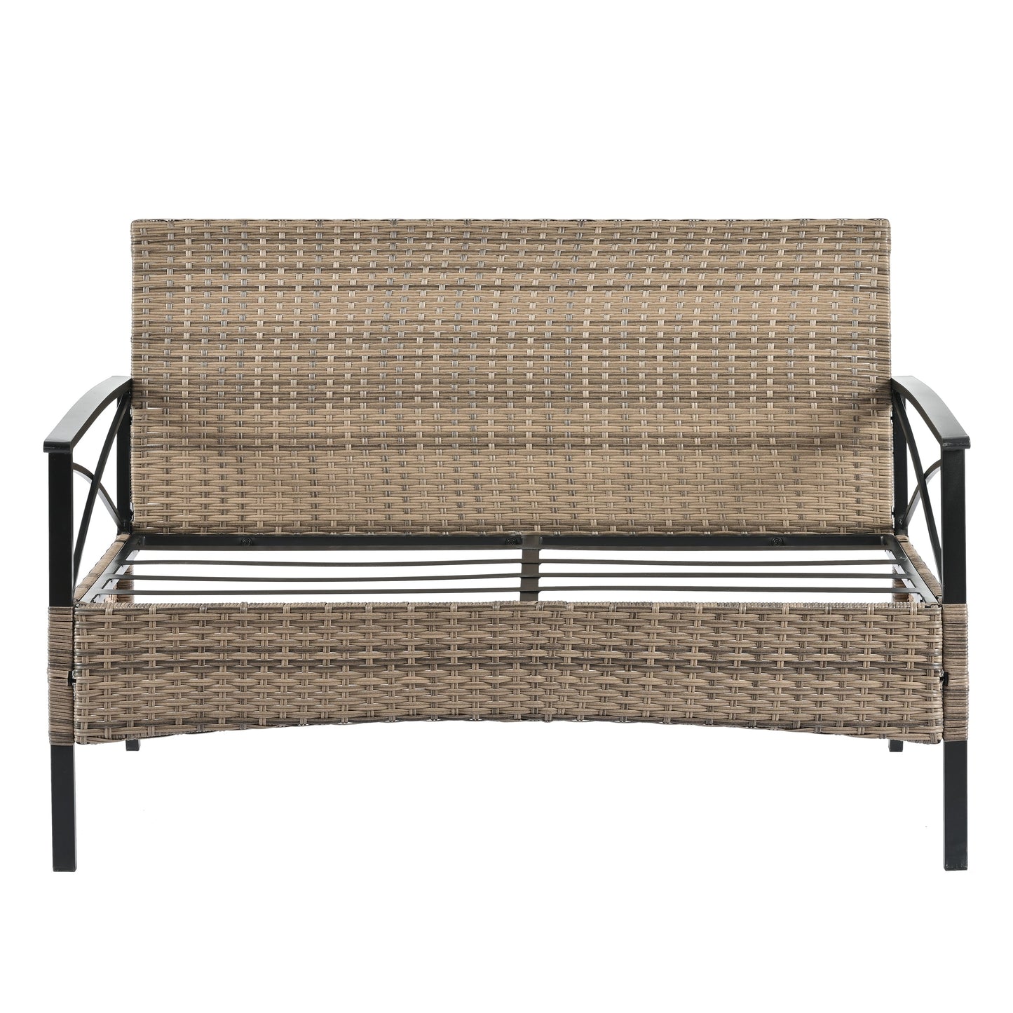 Outdoor Patio Set PE Rattan Brown 4 Piece Cushioned