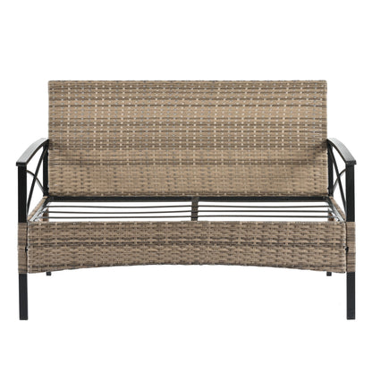 Outdoor Patio Set PE Rattan Brown 4 Piece Cushioned