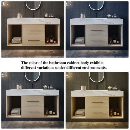 39.4'' Floating Bathroom Vanity with Ceramic Sink, 2 Soft Close Drawers