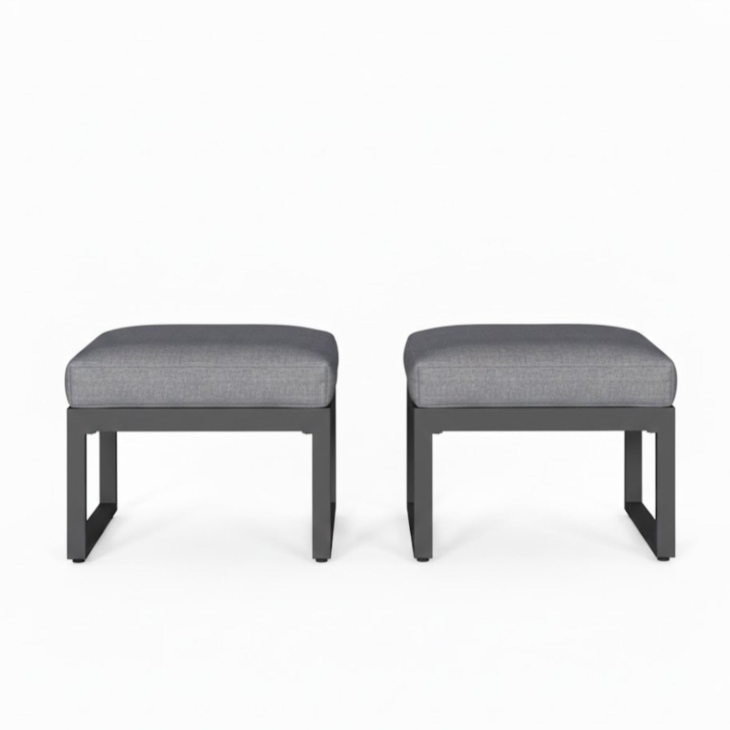 Outdoor Ottoman Aluminum Black Gray Cushion Rectangular Set of 2