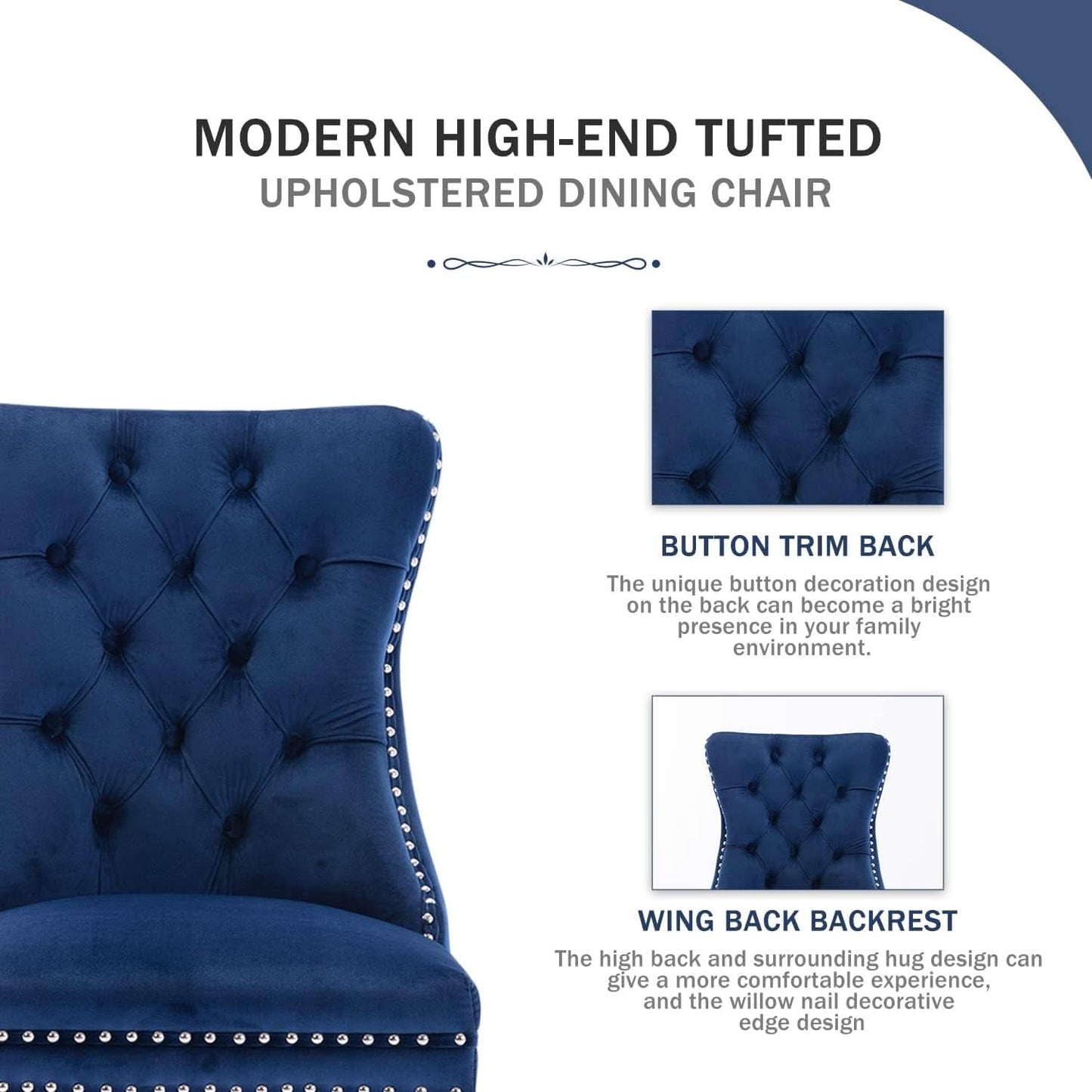 Navy Velvet Wingback Dining Chairs Set Of 4 Modern