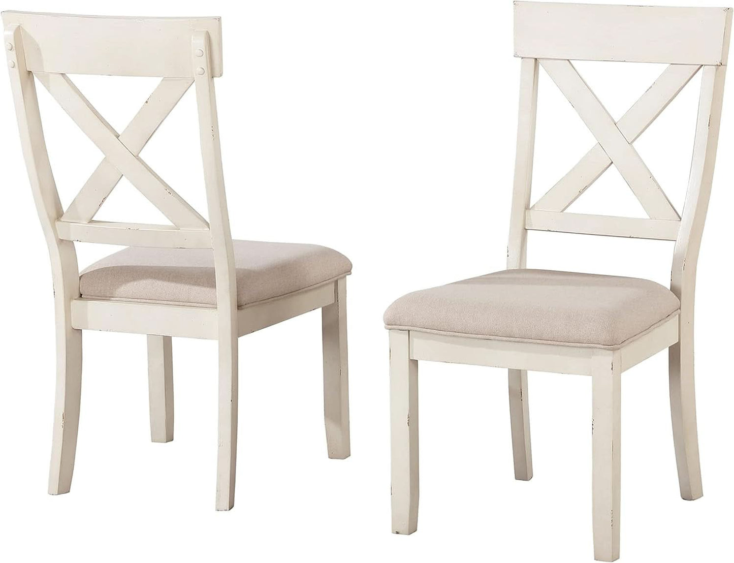 Prato Wood Cross Back Dining Chairs Antique White Tan