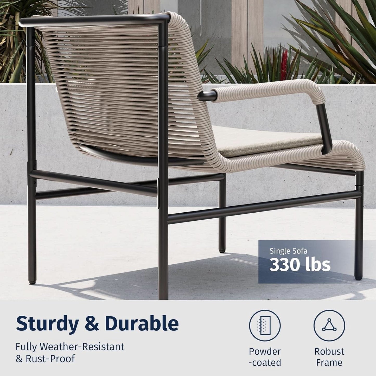 Modern 3-Piece Outdoor Bistro Set with Wide Chairs