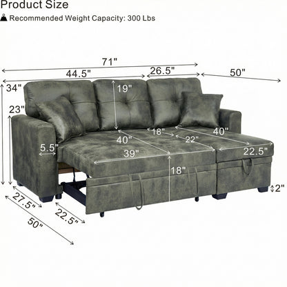 Sectional Sofa L-Shape Olive Green Sleeper 71